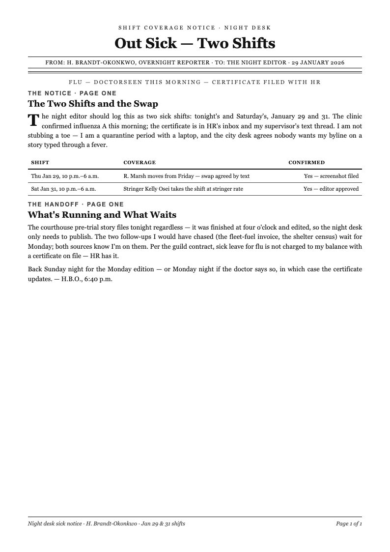 New York editorial sick leave